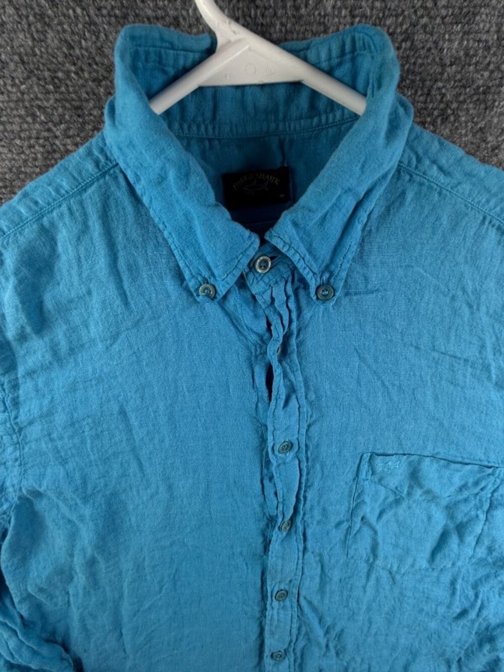 Paul & Shark Yachting LINEN Khakis Button Up Shirt Men Long Sleeve Blue Size 40